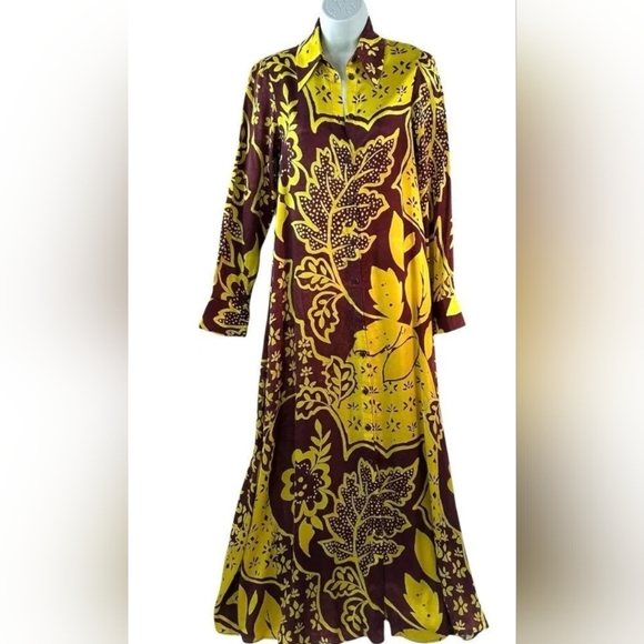 Anthropologie Corey Lynn Calter Shirt Dress S Long-Sleeve Print Maroon Gold - Picture 4 of 7